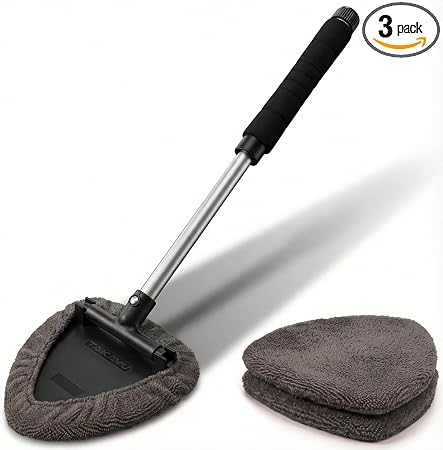 TAKAVU Window & Windshield Cleaner, Extendable, 3 Microfiber Pads (Grey)