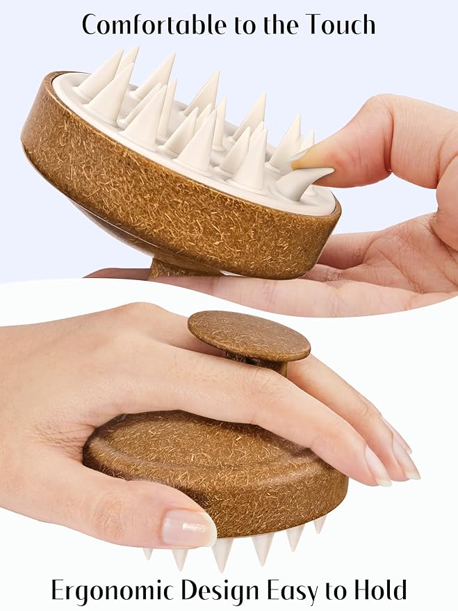 HEETA Scalp Massager Hair Growth, Soft Silicone Scalp Scrubber Shampoo Brush for Exfoliation, Dandruff Removal & Head Massage Stress Relax, Wet & Dry Use for Thick, Thin Hair Care, Brown