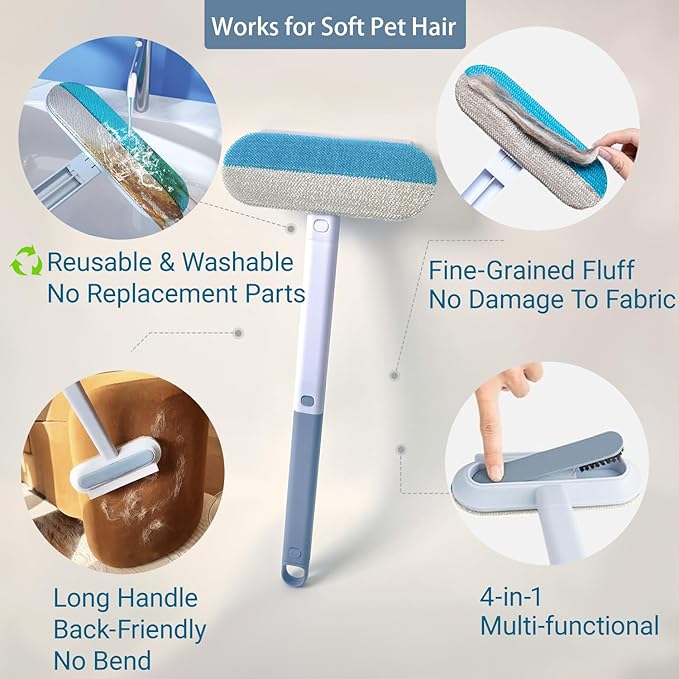 Pet Hair Remover for Furniture, Reusable 17-Inch Multifunctional Cat and Dog Hair Removal Tool for Couch, Carpet, Bedding, Car Seats