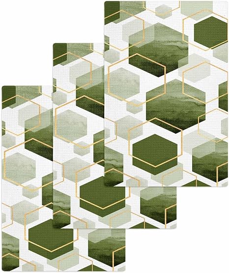 Sage Green Waffle Kitchen Hand Towels Set of 3,Super Absorbent & Quick Dry Hair Dish Bath Tea Golf Microfiber Workout To