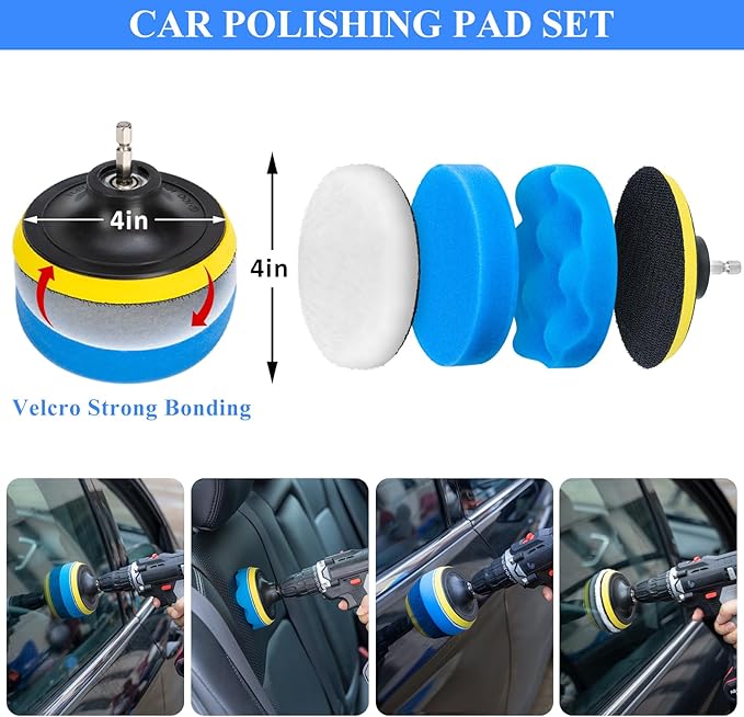34Pcs Car Detailing Brush Set, Car Detailing Kit, Auto Detailing Drill Brush Set, Car Detailing Brushes, Car Wash Cleaning Tools Kit for Interior, Exterior, Wheels, Blue