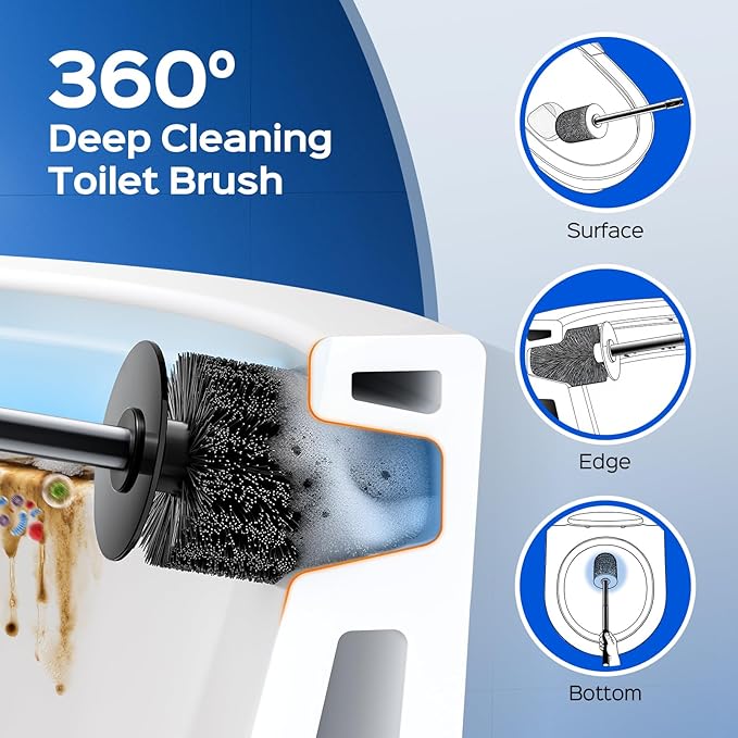 HAMITOR Toilet Bowl Brush Set: Compact Space-Saving Design with Hidden Holder for Small Bathrooms, Apartments & RVs - Bathroom Cleaning Accessories - Rustproof Toilet Scrubber Cleaner Kits Silver