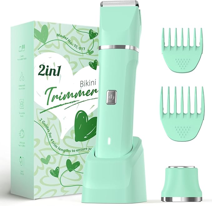 Risina Bikini Trimmer for Women - Pubic Hair Trimmer for Women, Gentle Dual Head Electric Shaver for Private Area and Bikini Line, IPX7 Waterproof, Cordless Rechargeable, Self-Care Gifts for Women