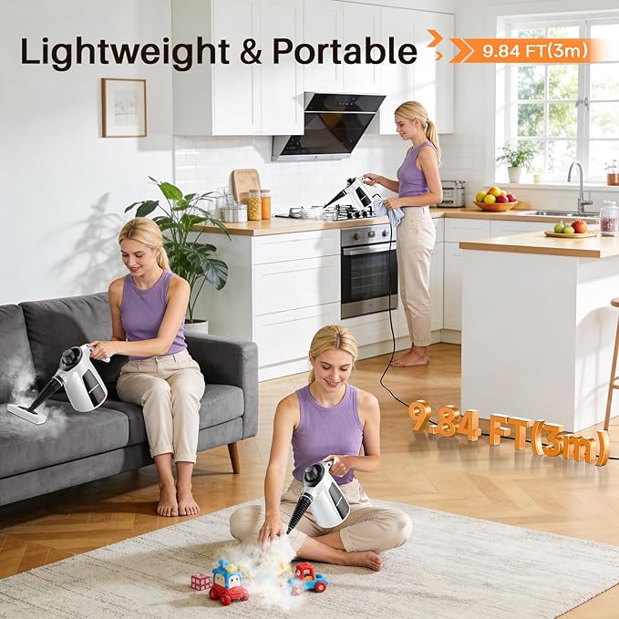 LABIGO Steam Cleaner, Pressurized Handheld Multi-Surface Natural Steam Cleaner with 12pcs Accessory & Safety Lock, Portable Steamer for Cleaning Home, Kitchen, Bathroom, Car, Upholstery, Grout, Window