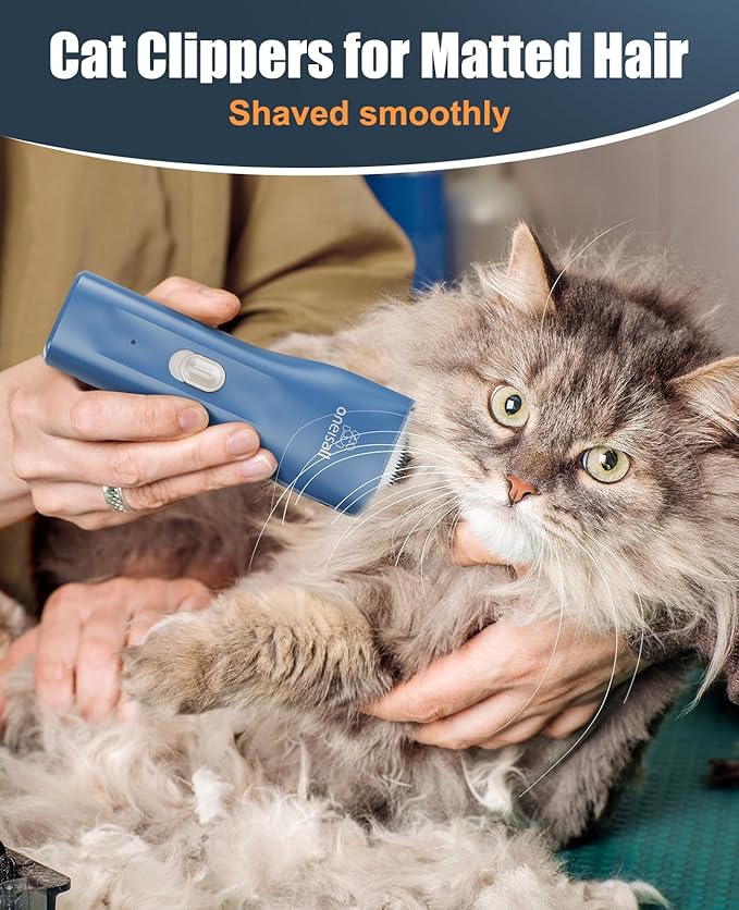 oneisall Pet Clipper for Cat Matted Hair, Pet Shaver for Cats Quiet Pet Clippers Waterproof Cordless Cat Clippers for Matted Long Hair with Storage Bag (Blue)