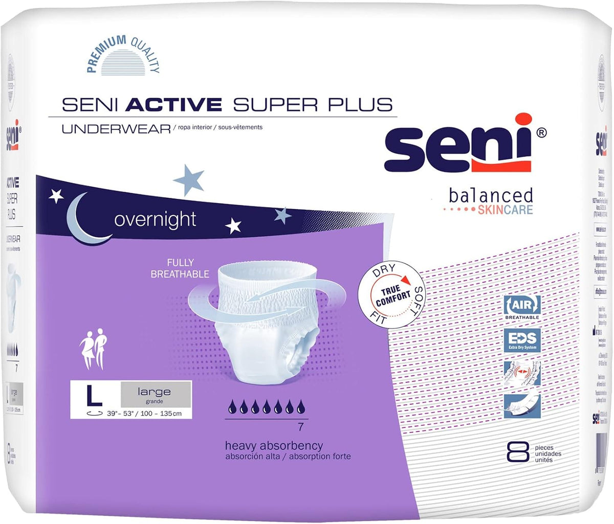 Active Super Plus Unisex Adult Incont. Underwear, 39-53 in, 8 ct