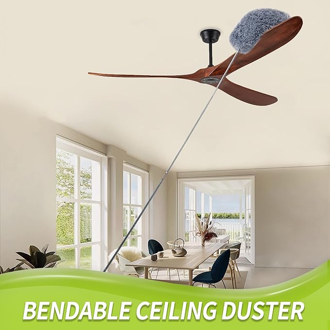 IVYROLL Duster with Extension Pole, Skinny Duster/Under Appliance Cleaning Tool & Spider Web Brush & Ceiling Cleaner, 100" Microfiber Feather Cleaner with Washable Head for Fan Furniture Wall