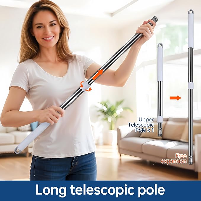 Wall Cleaner Mop with Long Handle, Wall Duster with Extension Pole, Dust Mop with 6 Reusable Pads, 3-in-1 Wall Cleaner for Wall, Ceiling, Window, Baseboard, Floors