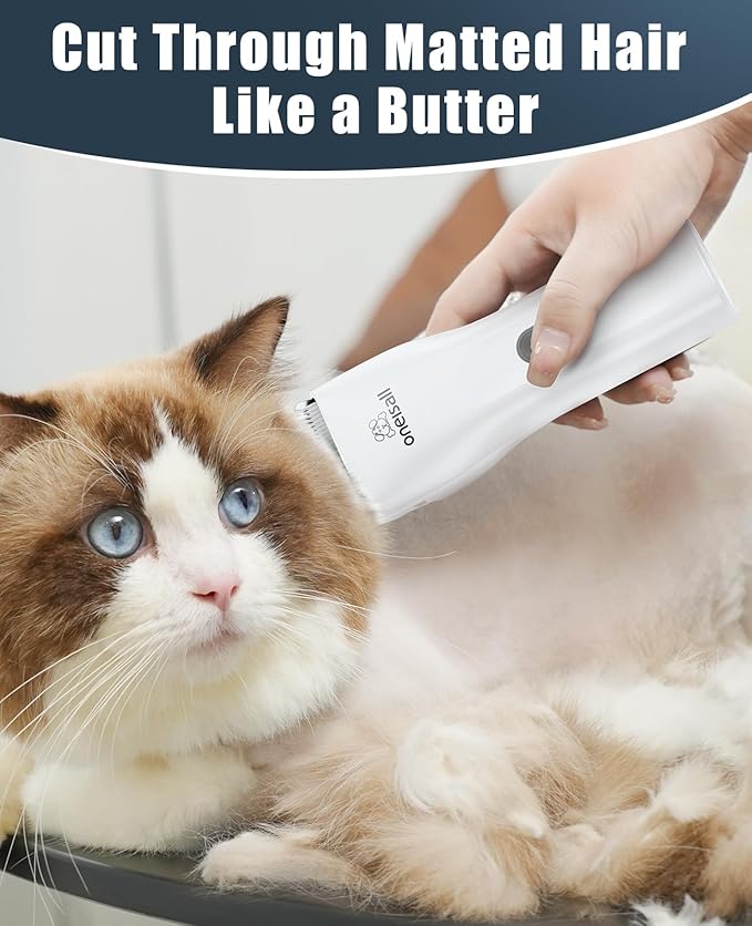 oneisall Cat Clippers for Matted Hair, Quiet Cat Grooming kit, Cordless Pet Shaver for Long Hair, Waterproof Pet Hair Trimmer Clippers(White)
