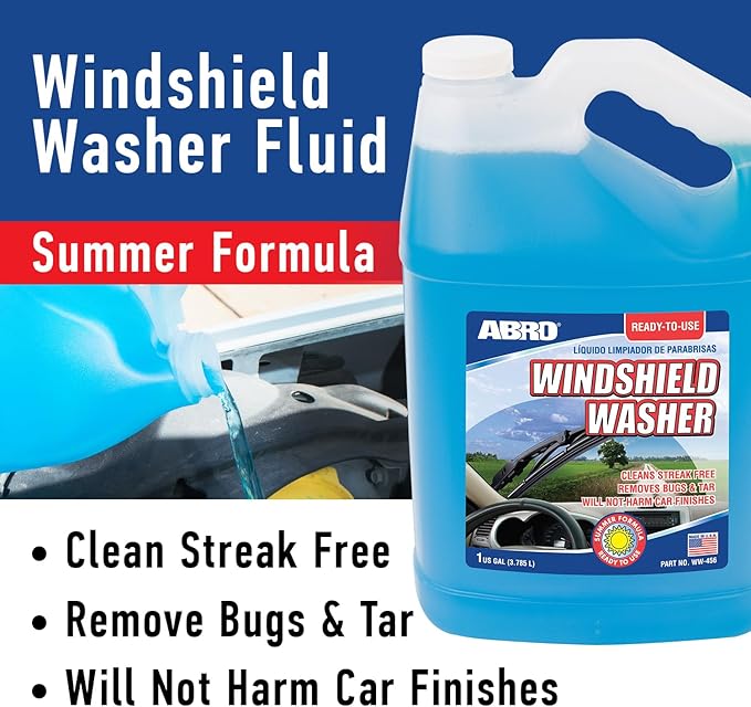 ABRO Windshield Washer Fluid Ready to Use Formula - 1 Gallon, Pre-Mixed, Streak-Free Cleanliness, 2-In-1 Removes Bugs & Tar