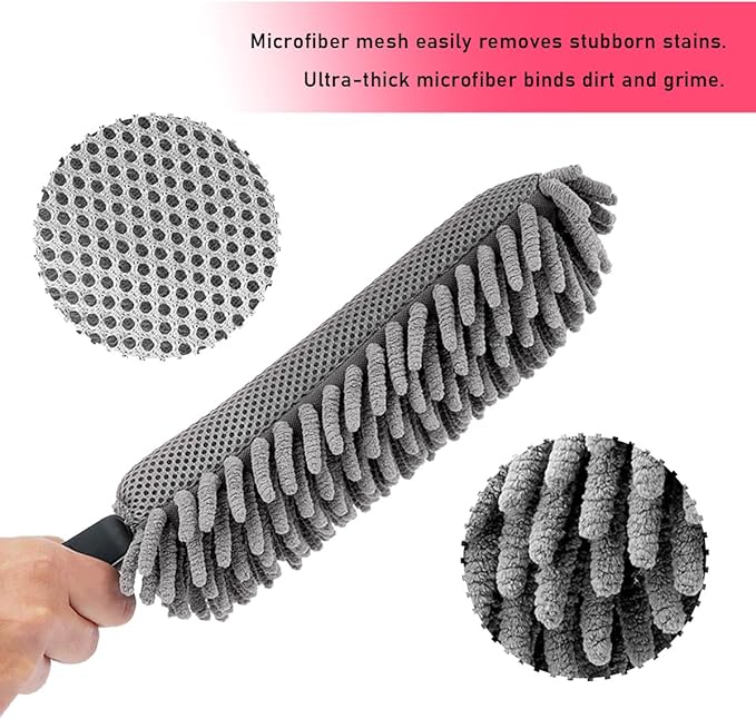 Car Dusting Brush, Portable Microfiber Scratch-Free Vehicle Duster with Soft Grip Handle, Multifunctional Large Dash Cleaner for Car/Truck/SUV, Universal Car Accessories