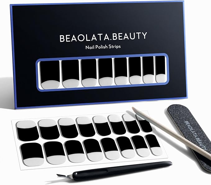 Nail Polish Strips, 32PCS Salon Quality Wraps, Long Lasting Gel Nail Stickers for Women Easy Apply& Remove (Playing Black)