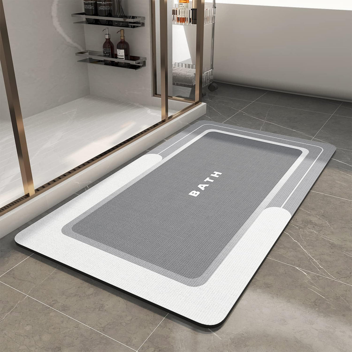 Bath Mat-Bath Mat Rug Non Slip Super Absorbent Stain Resistant Quick Dry Thin Bathroom Rug-Bath Mats for Bathroom Floor Bathtub Vanity-Bathmat Bath Rug Easy Care 17"x35" Grey
