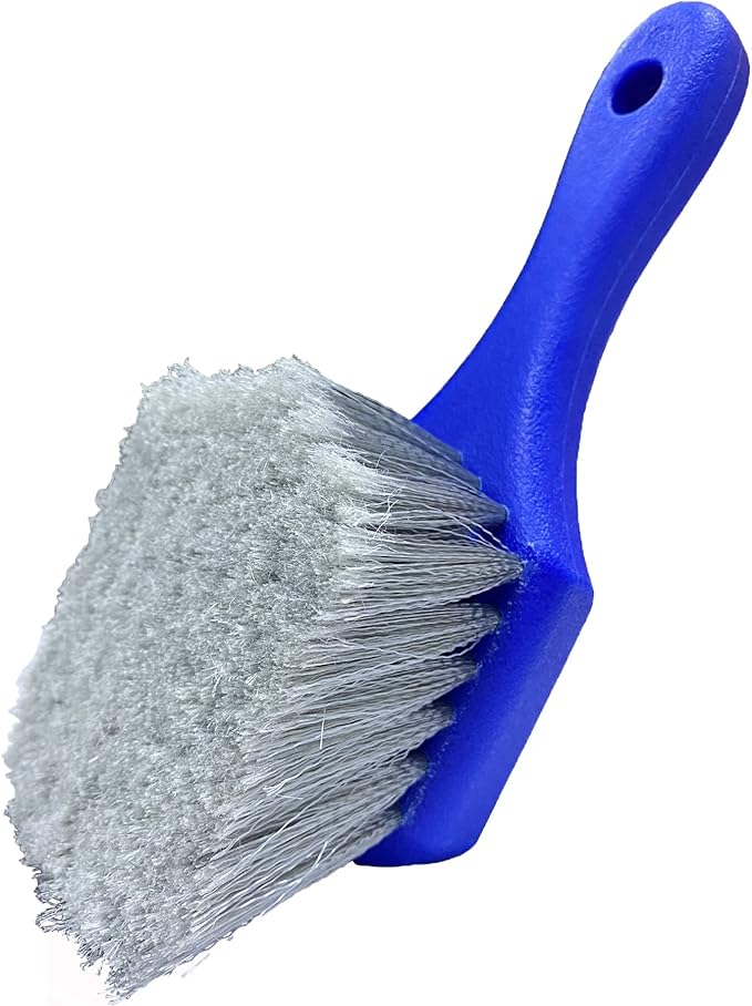 Wheel & Tire Brush for Car Rim, Soft Bristle Car Wash Brush, Cleans Tires & Releases Dirt and Road Grime, Short Handle for Easy Scrubbing Blue