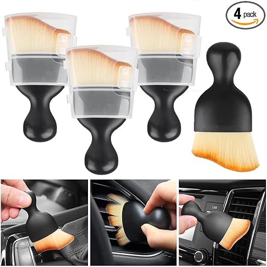 4 Pcs Car Interior Cleaning Soft Brushes,Car Interior Detailing Brush,Car Cleaning Brush Dust Collectors, Car Interior C