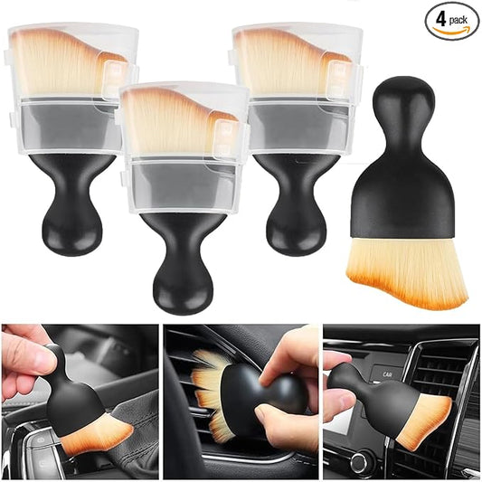 4 Pcs Car Interior Cleaning Soft Brushes,Car Interior Detailing Brush,Car Cleaning Brush Dust Collectors, Car Interior Cleaning Soft Brushes,Curved Design Dirt Dust Clean Brushes
