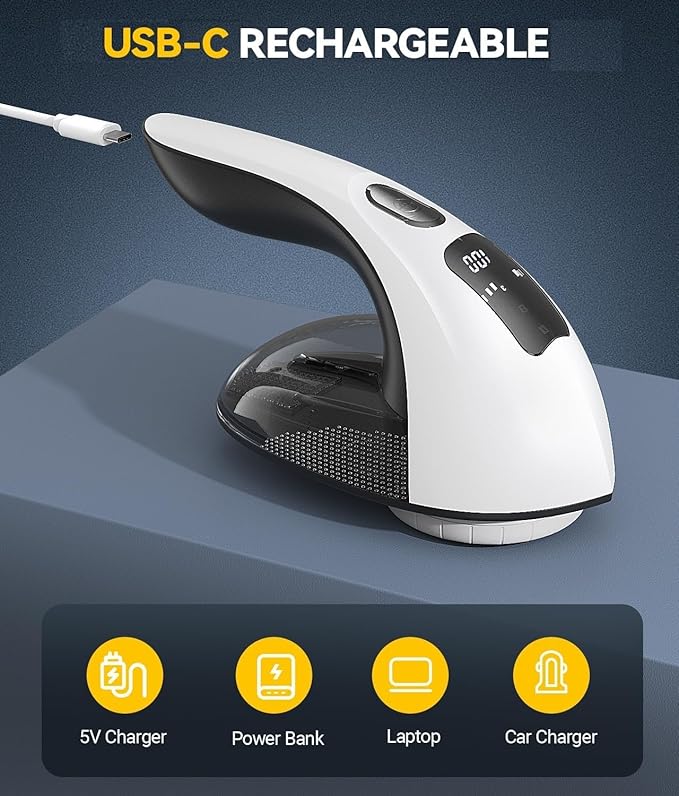 Rechargeable Fabric Shaver and Lint Remover, 3-Speed Adjustable Sweater Shaver with 6-Leaf Replaceable Stainless Steel Blades, 2.6Inch Large Mesh, Removable Bin for Clothes Fuzz, Lint, Pills, Bobbles