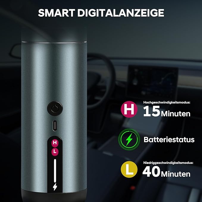 7-in-1 Aluminum Alloy Wireless Car Vacuum Cleaner, 20kPa Strong Suction Handheld Vacuum, Portable with Smart Digital Display, 2 Suction Modes for Car, Desk, Keyboard and Small Spaces（Cyan）