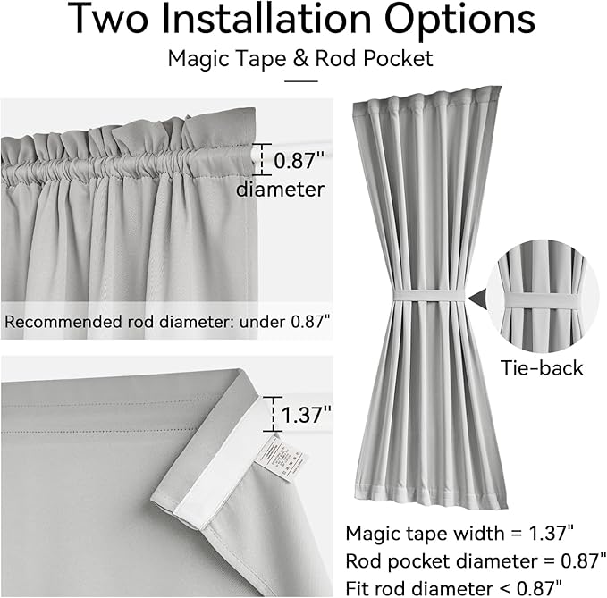 Vatge Door Curtains for Door Window - Short Curtain for French Door Patio Door and Sidelight Curtain Panel, 1 Panel, W25 x L40, Silver Grey