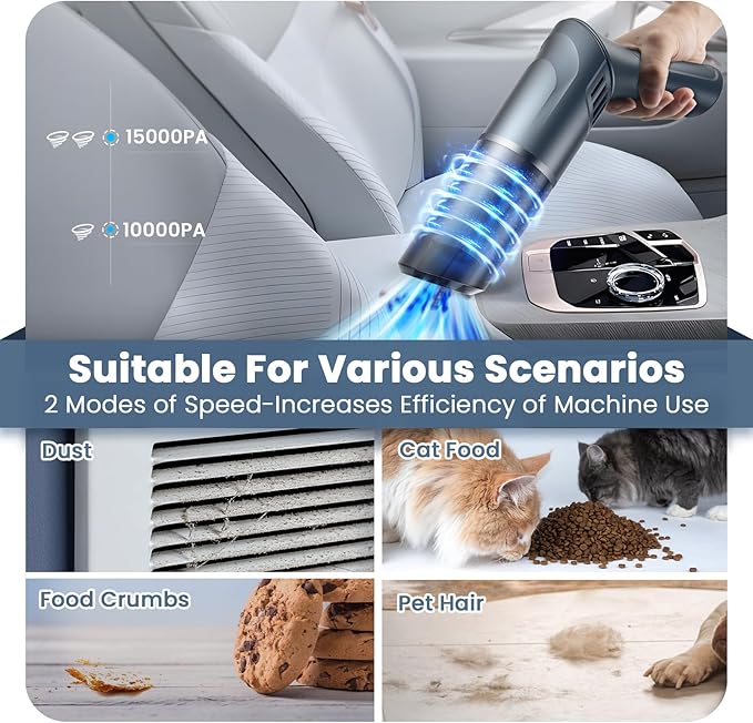 Cordless Car Vacuum Cleaner - Portable Handheld Vacuum with 90° Adjustable Handle,120W / 15000Pa Rechargeable Mini Dust Buster for Cars,Carpets and Pet Hair