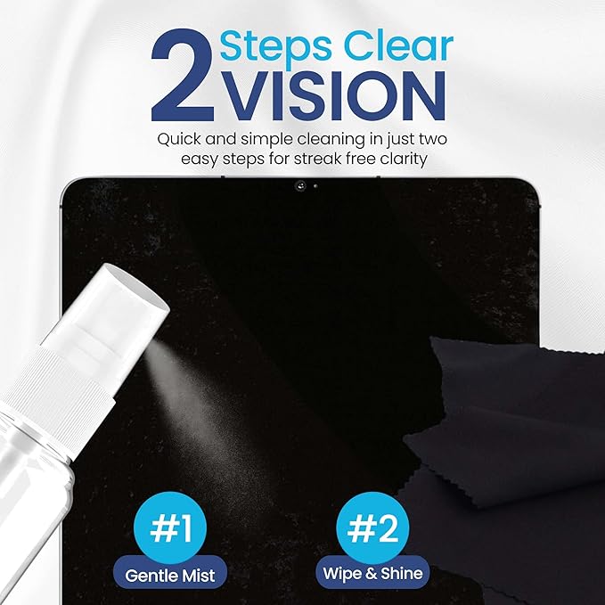 Purity Eyeglass Lens Cleaner Kit - 3 x 2oz Travel Size Lens Cleaner Spray Bottle + 2 Microfiber Cleaning Cloths - Safe for All Lenses (AR Coated Included), Eyeglasses and Screens - Clear