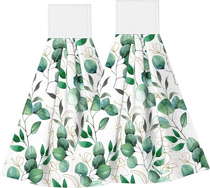 Eucalyptus Hanging Kitchen Towels with Loop, Sage Green, Set of 2