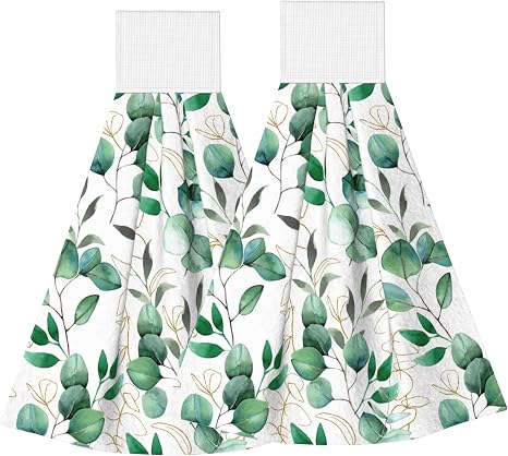 Eucalyptus Hanging Kitchen Towels with Loop, Sage Green, Set of 2
