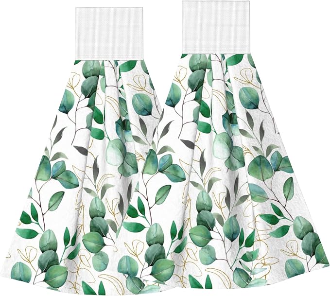 Eucalyptus Hanging Kitchen Towels with Loop, Sage Green, Set of 2