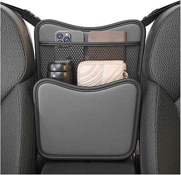 Car Organizer Storage Between Seats, Nappa Leather Front Seat Storage Bag with Tissue Holder, Automotive Console Hanging