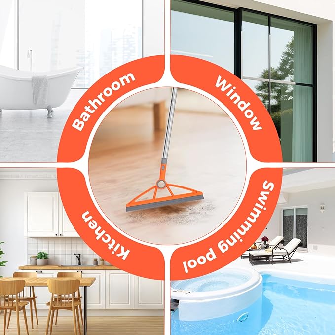 wlich 2-in-1 Air Broom, 180° Rotating 54 Inch Adjustable Silicone Rubber Broom Includes 2 Scraping Strips, Sweep and Silicone Tools with Long Handle for Cleaning Bathrooms,Glass,Tiles,Pet Hair