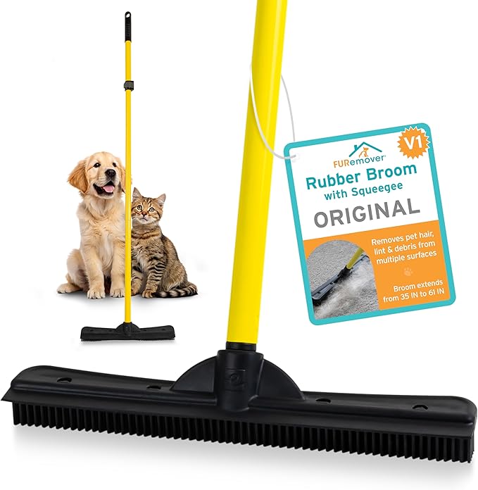FURemover Pet Hair Removal Rubber Broom, 61" Telescopic Handle