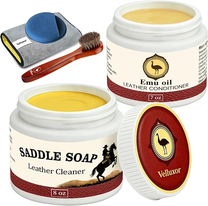 Leather Boot Care Kit, Emu Oil, Saddle Soap for Leather, Professional Leather Cleaner & Conditioner for Horse Tack, Shoe