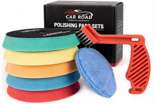 CARROAD 7pc 6.5 Inch Buffing Pads Kit - Heavy Cut to Finishing Foam & Wool Pads for DA/RO Polisher - Removes Scratches, Oxidation & Swirl Marks