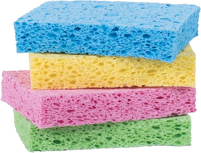 HIC Kitchen Pop-Up Sponges, Rectangular, Natural Vegetable Cellulose, Set of 4