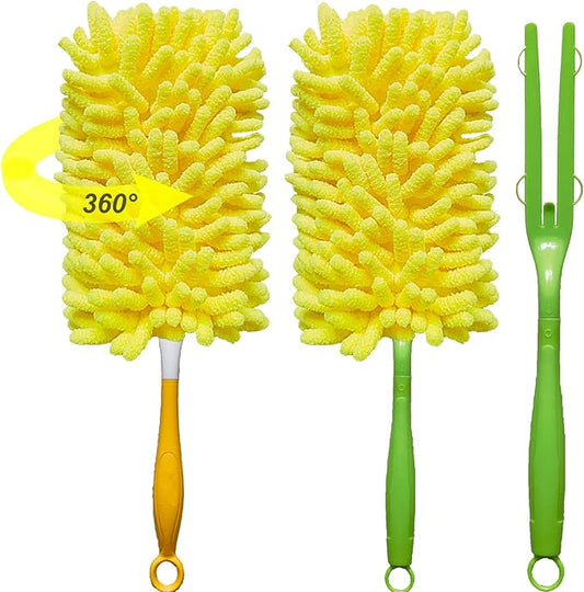 Reusable Duster for Swiffer, 360 Heavy Duty Duster Refill Compatible with Swiffer Hand Dusters for Dusting Furniture, Blinds, Ceiling Fans, Walls and More, 2 Refills +1 Handle, Yellow