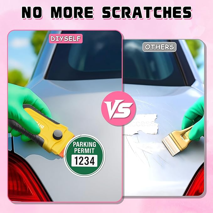 DIYSELF 2 Pcs Plastic Razor Blade Scraper with 10 Pcs Blades, Plastic Scraper Tool for Adhesive Remover, Scrapers for Cleaning Stickers, Decals, Glass, Windows, Car, No Scratches (Yellow)