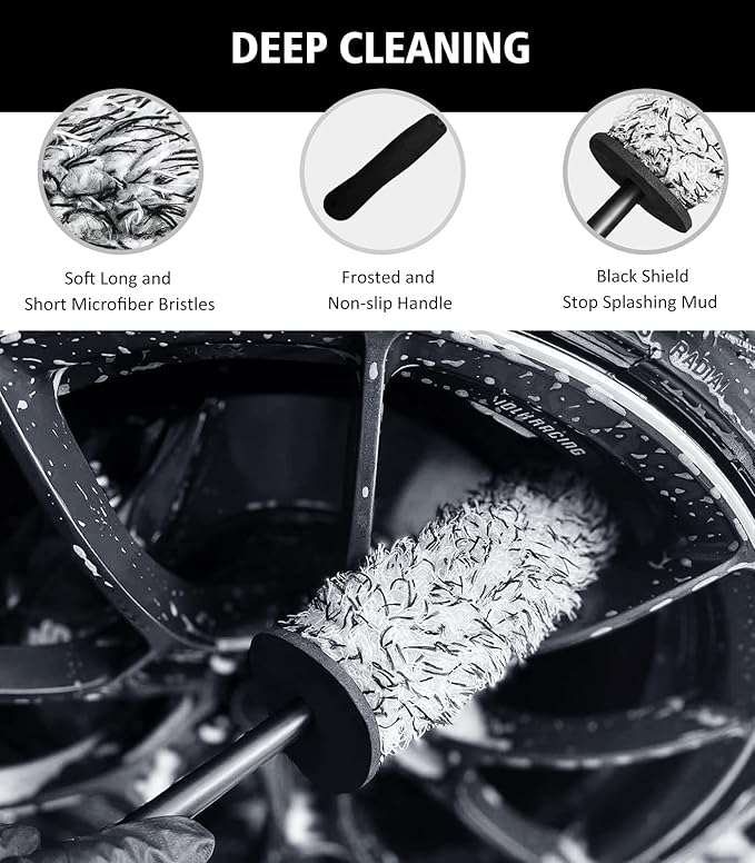 YeewayVeh 4PCS Car Wheel Cleaning Kit, 360° Bendable Wheel Brush with Premium Boar Hair Detailing Brush | Microfiber Scratch-Free Wheel and Tire Brush Kit for Cleaning Wheels,Tires