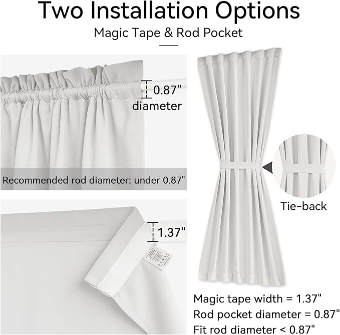 Vatge 50% Sunlight Blocking French Door Curtains - Rod Pocket Curtain Panel for Door Decoration, No Drill Rodless Blackout Drape, 1 Panel, W54 x L72, Greyish White