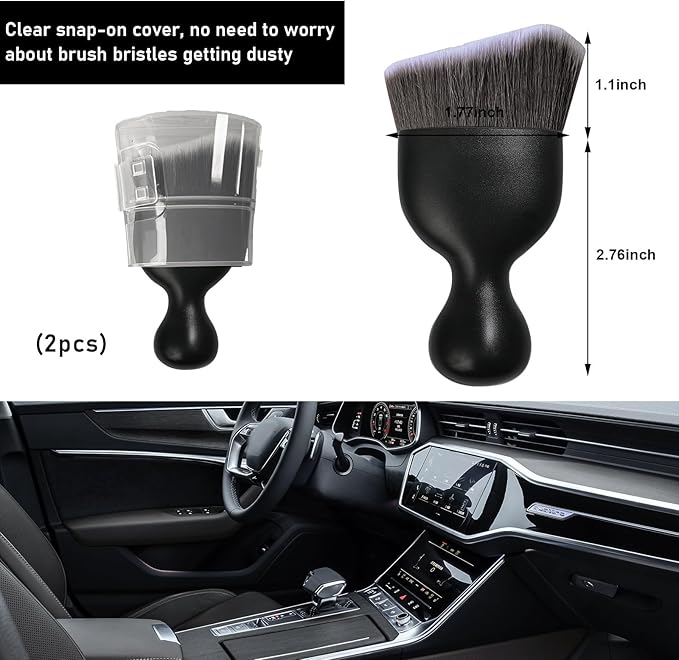 Ziciner 2 PCS Car Detailing Brush, Curved Soft Bristles Auto Removal Dust Collectors, Universal Vehicle Dashboard, Air Conditioner Vents etc Interior Cleaning Tool Accessories (Brown/White)
