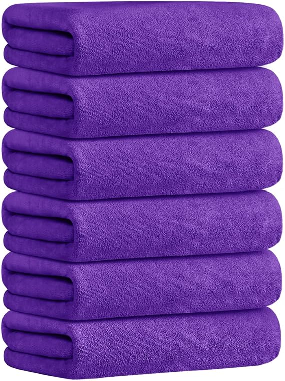 JML Microfiber Bath Towels, Violet, 30" x 60", 6 Pack