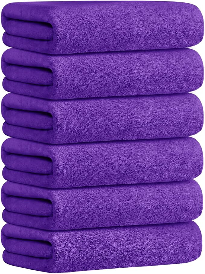 JML Microfiber Bath Towels, Violet, 30" x 60", 6 Pack