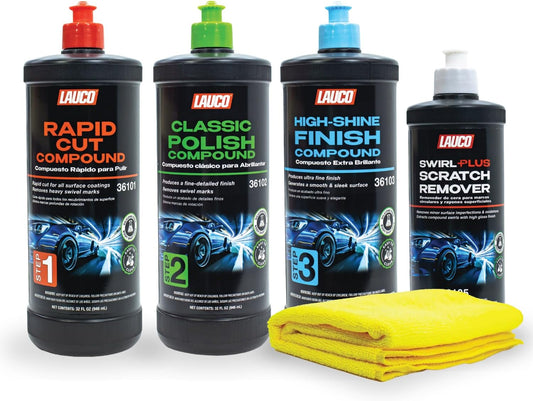 LAUCO 3-Step Kit – Steps 1 2 3 – 32oz, + Swirl Remover – 8oz, with a Towel, Professional Silicone-Free Cutting