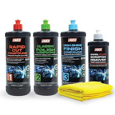 LAUCO 3-Step Kit – Steps 1 2 3 – 32oz, + Swirl Remover – 8oz, with a Towel, Professional Silicone-Free Cutting, Polishin