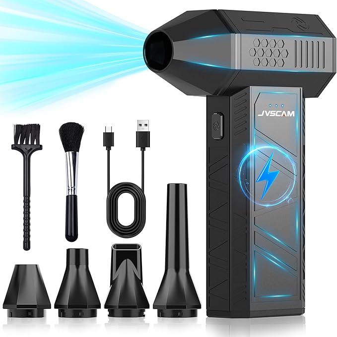 JVSCAM X3 Compressed Air Duster - Electric Air Duster with Brushless Motor,3 Gear Adjustable - Mini Air Blower- Rechargeable Air Duster for PC, Keyboard, Car,Outdoors,Home,Snow and Leaves Clearing