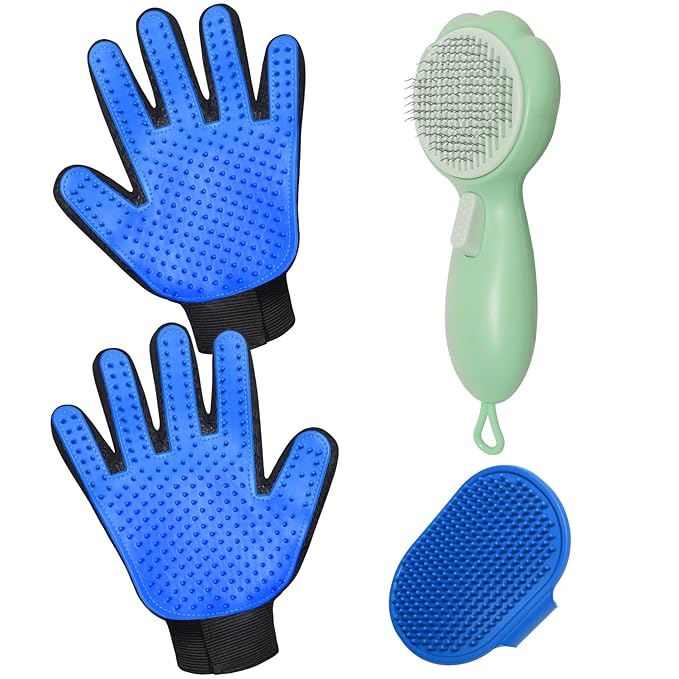 Cat Grooming Glove Brush,Self-Cleaning Slicker Pet Brush for Short and Long Haired Pets,Dog Bath Brush for Shedding and Grooming,Removes Loose Hair and Tangles,Promote Circulation