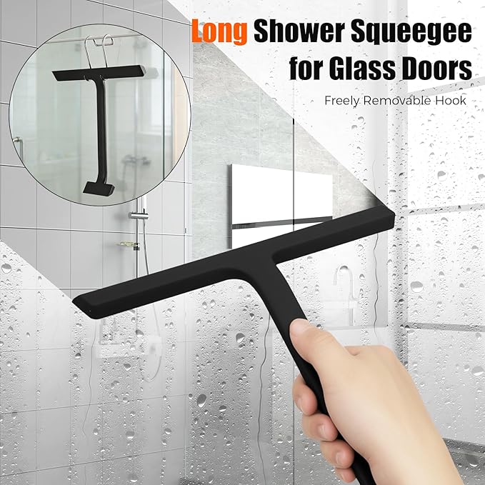 Shower Squeegee for Glass Doors,All-One-Piece Silicone Squeegee for Shower Glass with Mobile Hook,Household Window Mirror Squeegee,for Cleaner Bathroom, Window,Glass, Kitchen, Tile Wall, Car