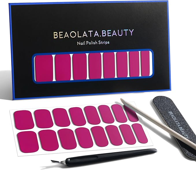 Nail Polish Strips, 32PCS Salon Quality Wraps, Long Lasting Gel Nail Stickers for Women Easy Apply& Remove (Juice Pink)