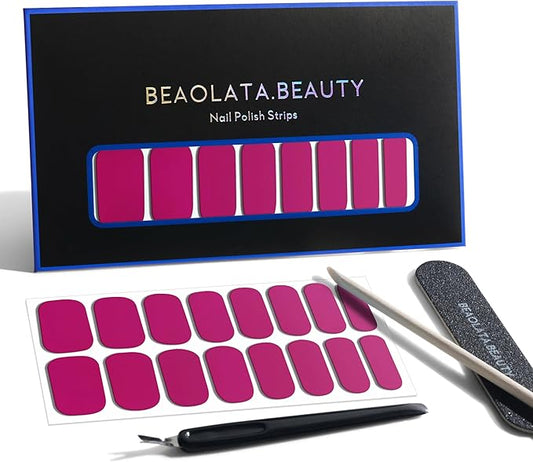 Nail Polish Strips, 32PCS Salon Quality Wraps, Long Lasting Gel Nail Stickers for Women Easy Apply& Remove (Juice Pink)