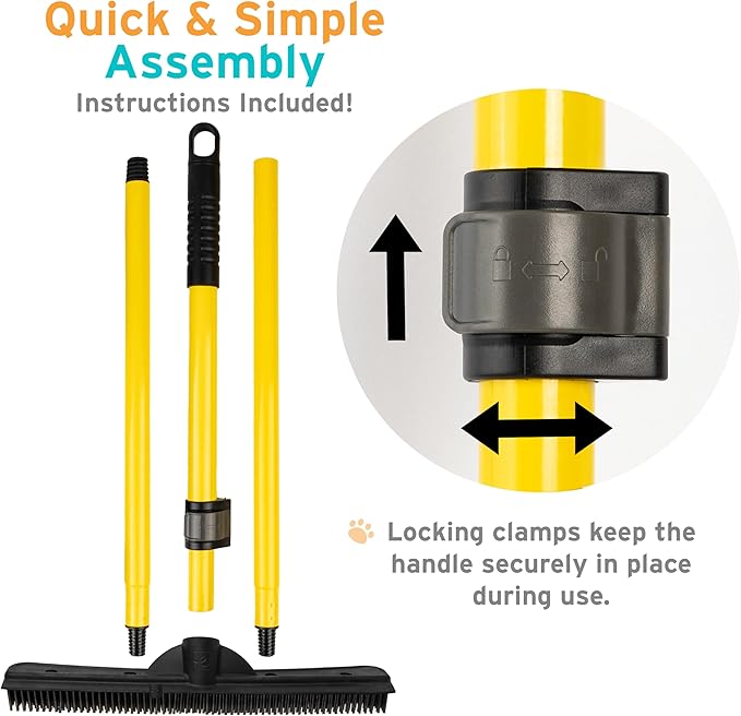 FURemover Pet Hair Removal Rubber Broom, 61" Telescopic Handle