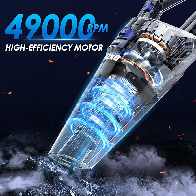 Gxzsk Handheld Vacuum Cordless, 15000PA Strong Suction Hand Held Car Vacuum Cleaner Rechargeable, Portable Hand Vacuum with Multi-Nozzles & Washable Filter for Home Office, Car, Pets